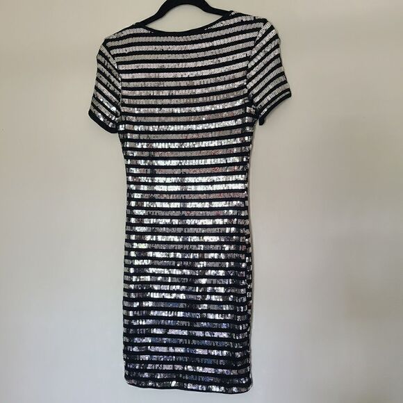 Forever 21 Black Striped Sequin Bodycon Dress Women's Size Medium - Picture 2 of 8